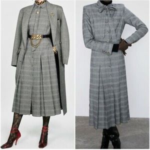 ZARA BLOGGERS FAV CHECK PLAID DRESS MIDI PLEATED